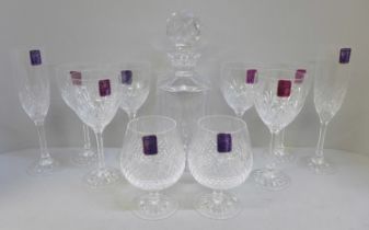 A collection of Edinburgh crystal, decanter, six wines, two brandy and two champagne flutes, all