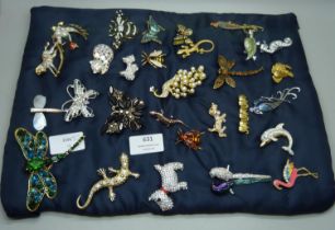 Twenty nine animal and insect brooches