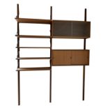 A Danish Royal System teak modular wall hanging shelving/cabinet unit, designed by Poul Cadovius