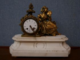 A 19th Century French gilt metal and white marble mantel clock