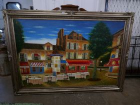 A large Spanish street scene, oil on canvas, framed