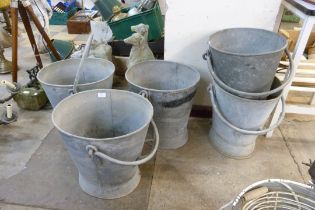 Five military galvanised buckets