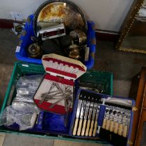 Two boxes of assorted plated ware