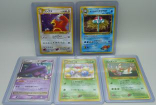 Five vintage Japanese Holo Pokemon cards