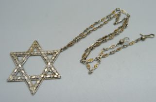 A silver Star of David pendant marked Israel and chain