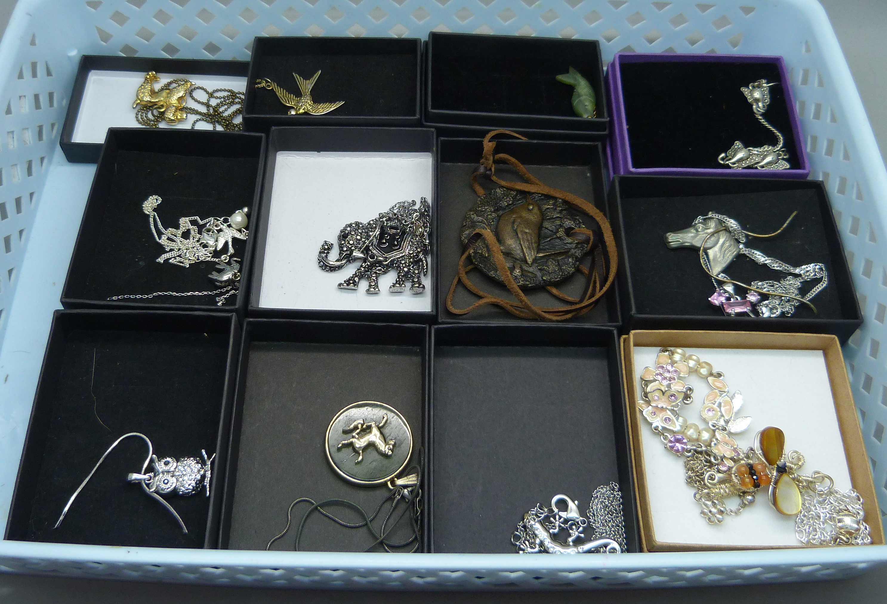 Fifteen animal, bird and fish pendants