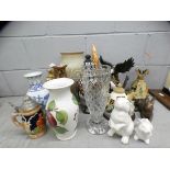 A collection of vases, stein, candelabra, crystal vase and cat figures **PLEASE NOTE THIS LOT IS NOT