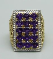 A silver gilt and amethyst cocktail ring, T