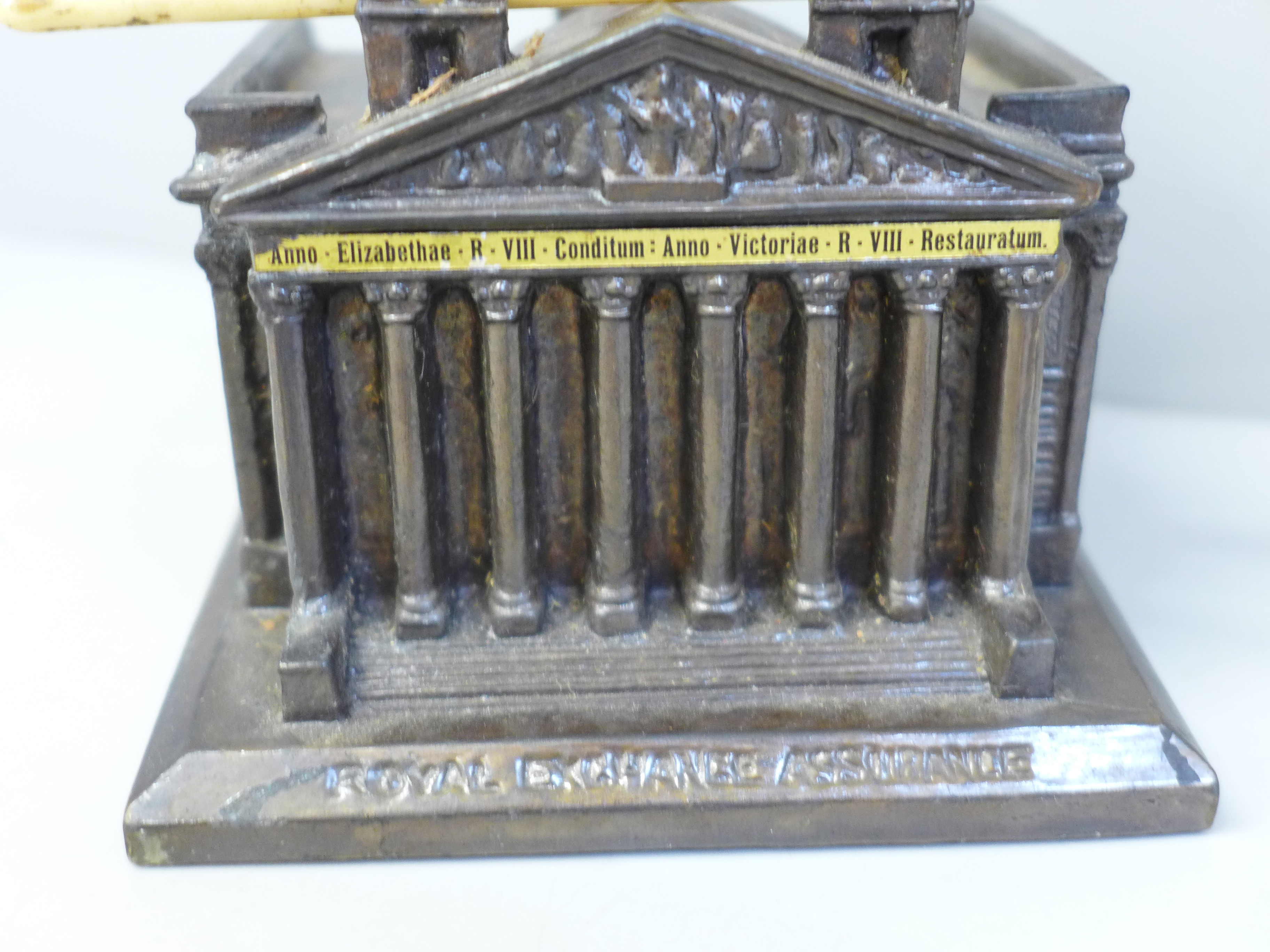 A Royal Exchange Assurance cast metal novelty inkwell - Image 2 of 4