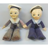 Two Norah Wellings 1950s Sailor dolls, velvet clothing, one with Egyptian Prince hat band (sold on