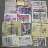 Football memorabilia; a box of Nottingham Forest related newspapers and magazines celebrating 1959