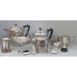 A Walker & Hall silver plated four piece tea service and other silver plated ware