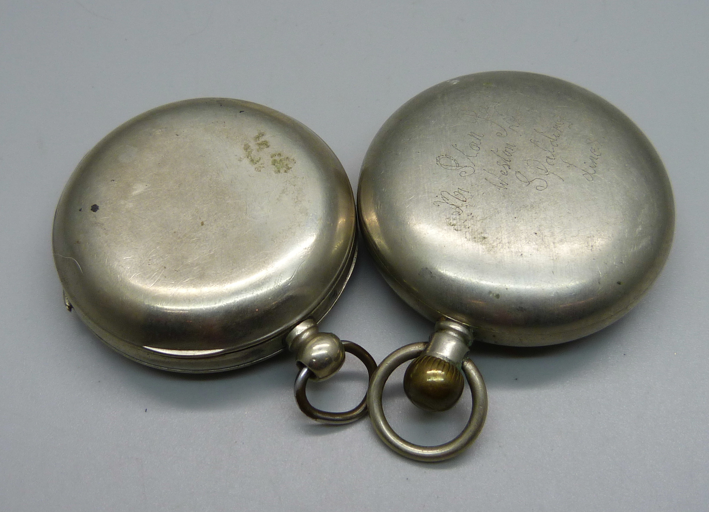 Two pocket watches, one bears inscription on the case back - Image 4 of 5