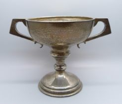 A silver two handled trophy, Birmingham 1933, Thomas Fattorini, 192g, height 12.5cm, no inscription
