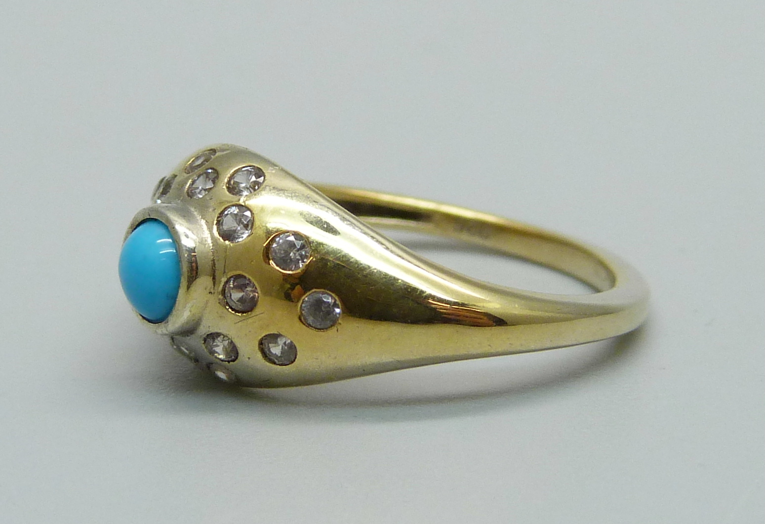 A silver gilt, turquoise colour and zircon ring, N - Image 2 of 3