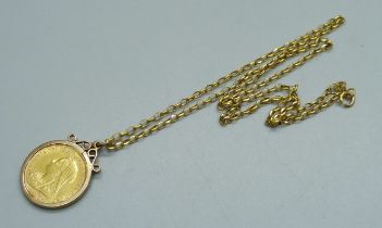 A Queen Victoria 1900 gold half-sovereign in a 9ct gold pendant mount and on a 9ct gold chain, total