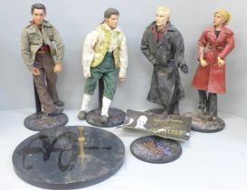 Four Buffy The Vampire Slayer figures and a wall coat hanger