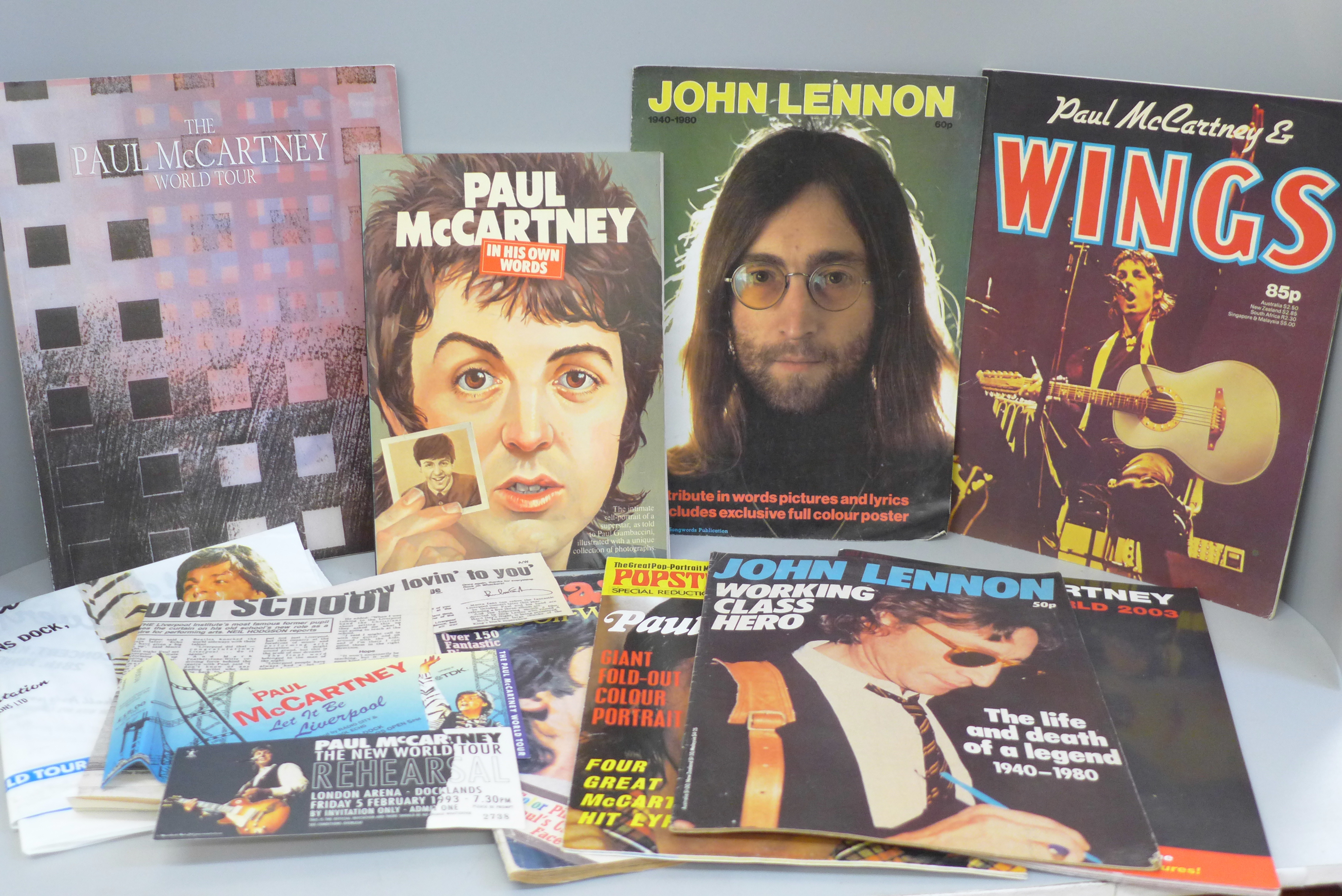 The Beatles interest, Paul McCartney and John Lennon, programmes and magazines
