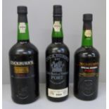 Three bottles of port, Cockburns Vintage and Special Reserve