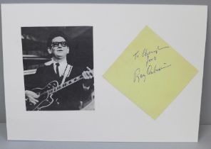 Pop music, a Roy Orbison autograph and clipping display