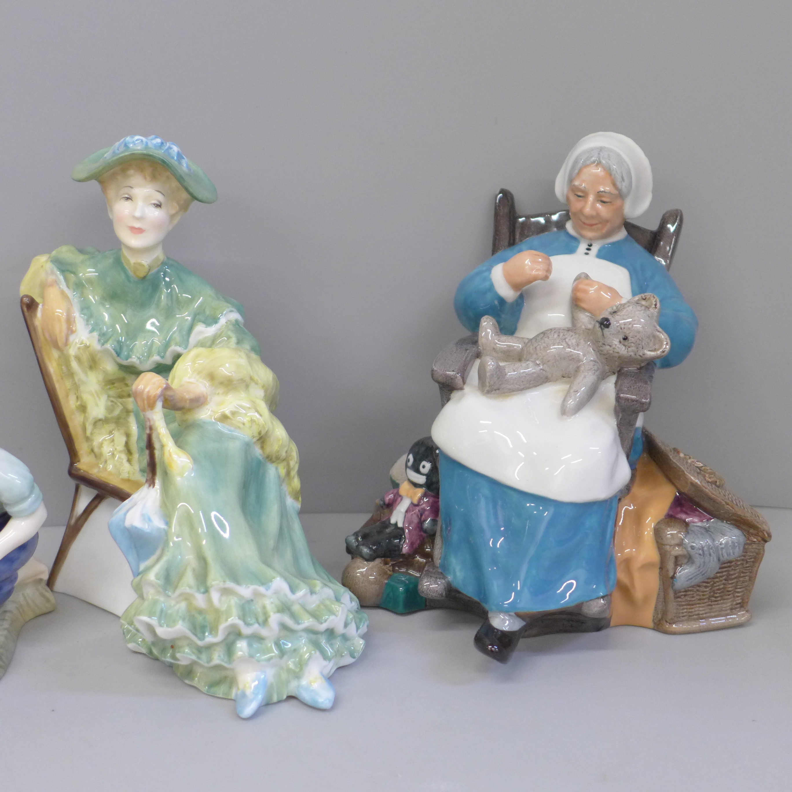 Five Royal Doulton figures; Top o' the Hill, Tuppence a Bag, River Boy, Ascot and Nanny - Image 3 of 6