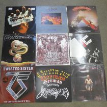Ten rock and metal LP records, Judas Priest, Deep Purple, Whitesnake, etc.