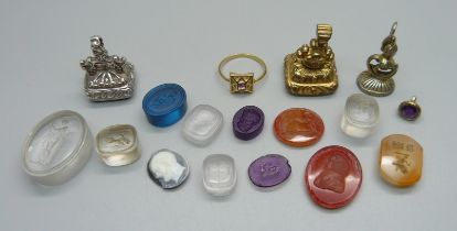 A collection of seals and seal fobs, (modern reproductions)