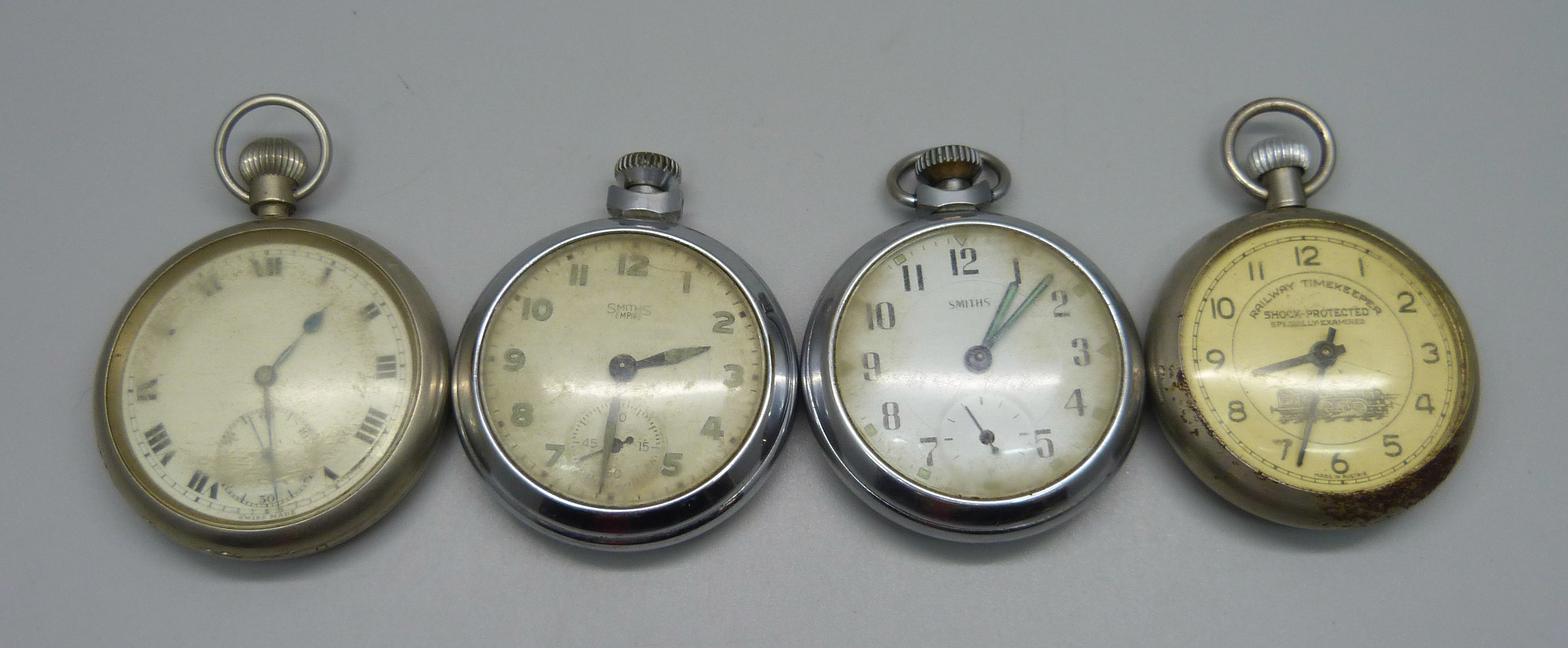 Four pocket watches including military and railway