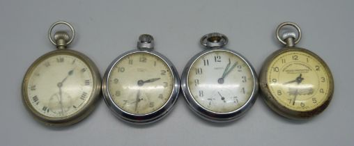 Four pocket watches including military and railway