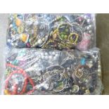 Two large bags of costume jewellery