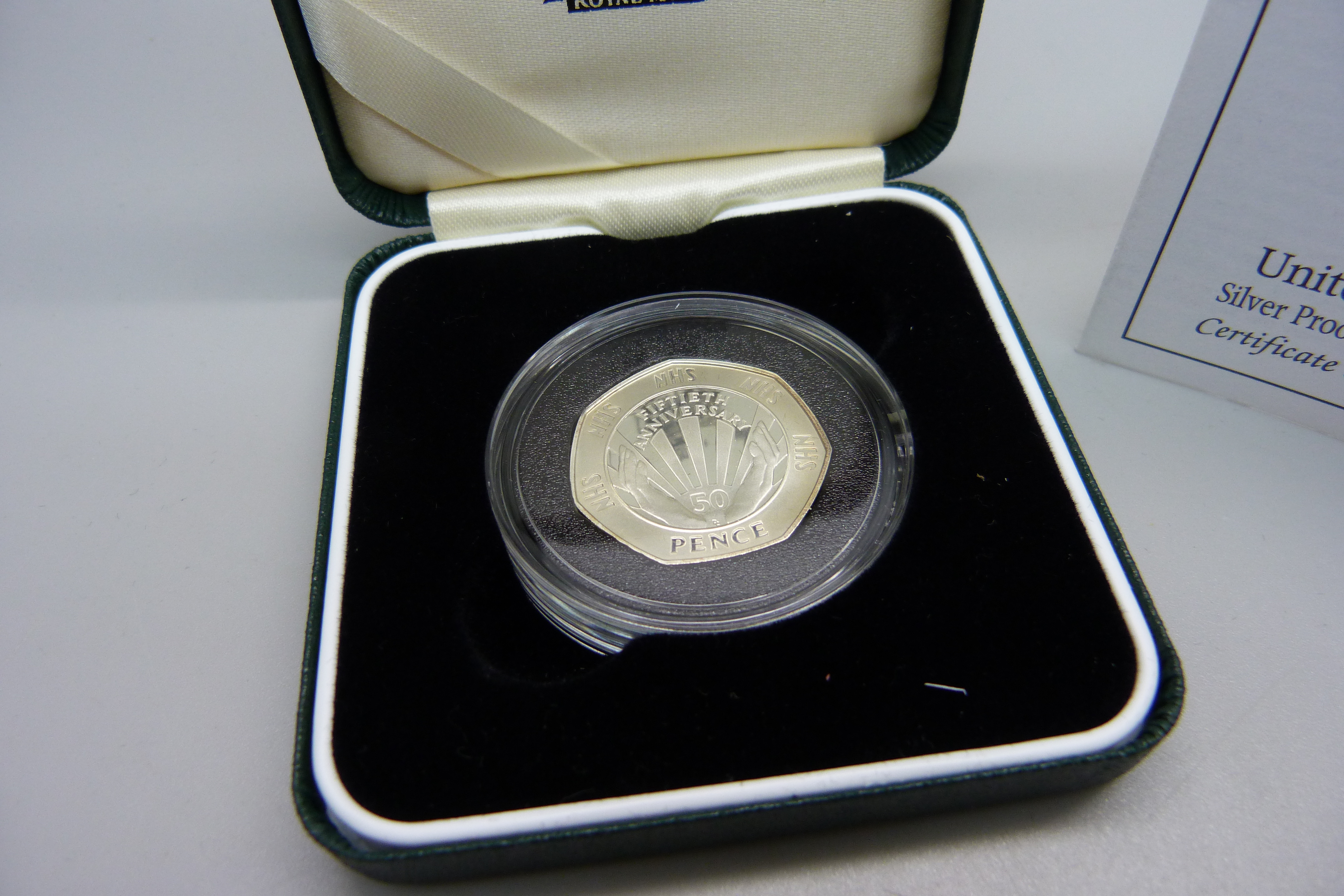 The Royal Mint UK Silver Proof Fifty Pence Coin, NHS 1948-1998 - Image 2 of 3