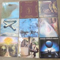 Ten rock/prog rock LP records, Pink Floyd, Jethro Tull and Black Widow (Sacrifice)
