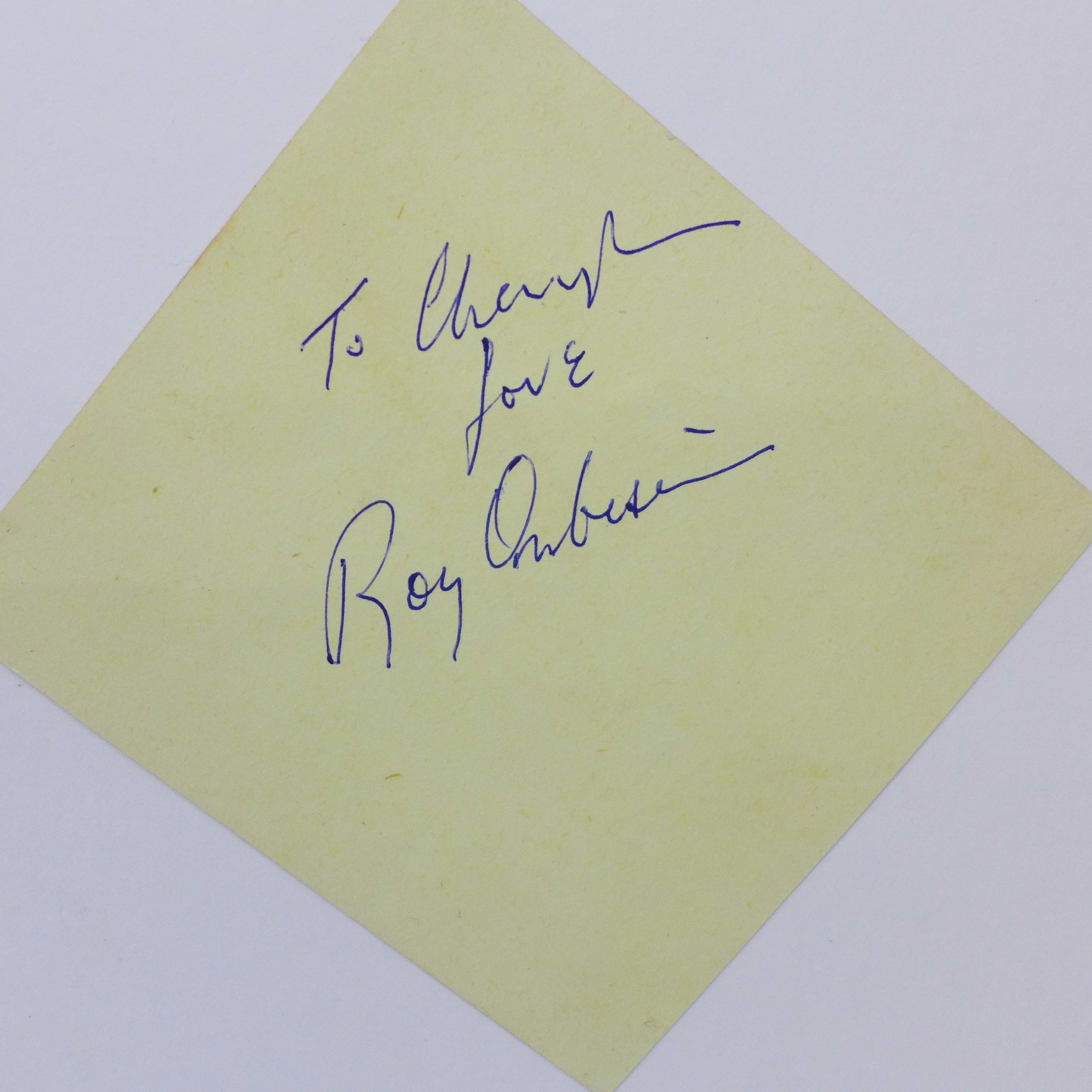 Pop music, a Roy Orbison autograph and clipping display - Image 2 of 3