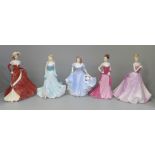 Five Coalport figures, four boxed, (one second quality)