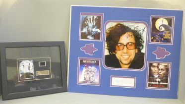 A signed Tim Burton photograph and photographs of films directed by Tim Burton including