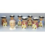 A collection of seven Toby jugs and a limited edition Sir Stanley Matthews Tony Wood character jug