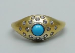 A silver gilt, turquoise colour and zircon ring, N