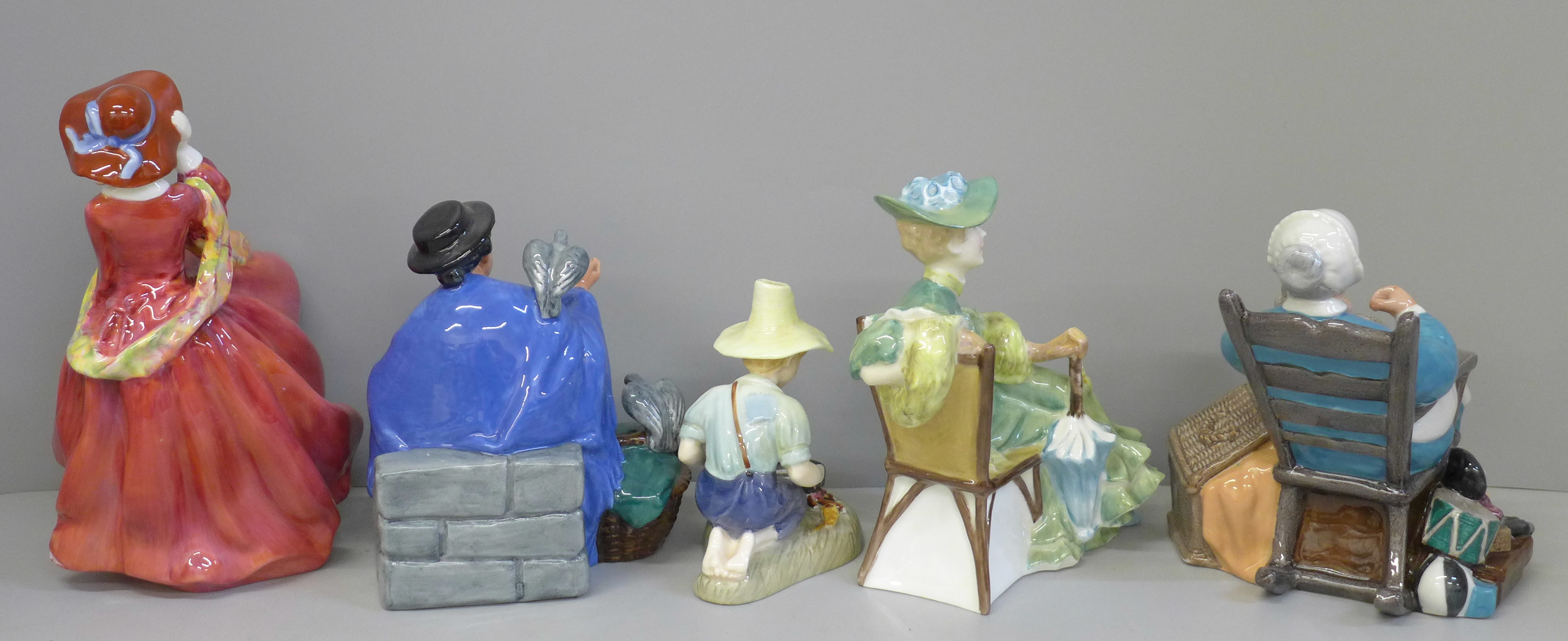 Five Royal Doulton figures; Top o' the Hill, Tuppence a Bag, River Boy, Ascot and Nanny - Image 4 of 6