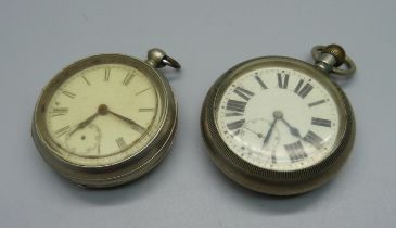 Two pocket watches, one bears inscription on the case back