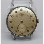 A gentleman's Cyma wristwatch, 30mm case, (lacking bezel and hands)