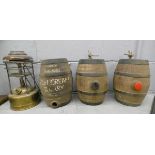 Three sherry barrels and a brass lamp **PLEASE NOTE THIS LOT IS NOT ELIGIBLE FOR POSTING AND