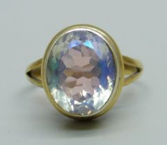 A silver gilt and mystic quartz solitaire ring, Q
