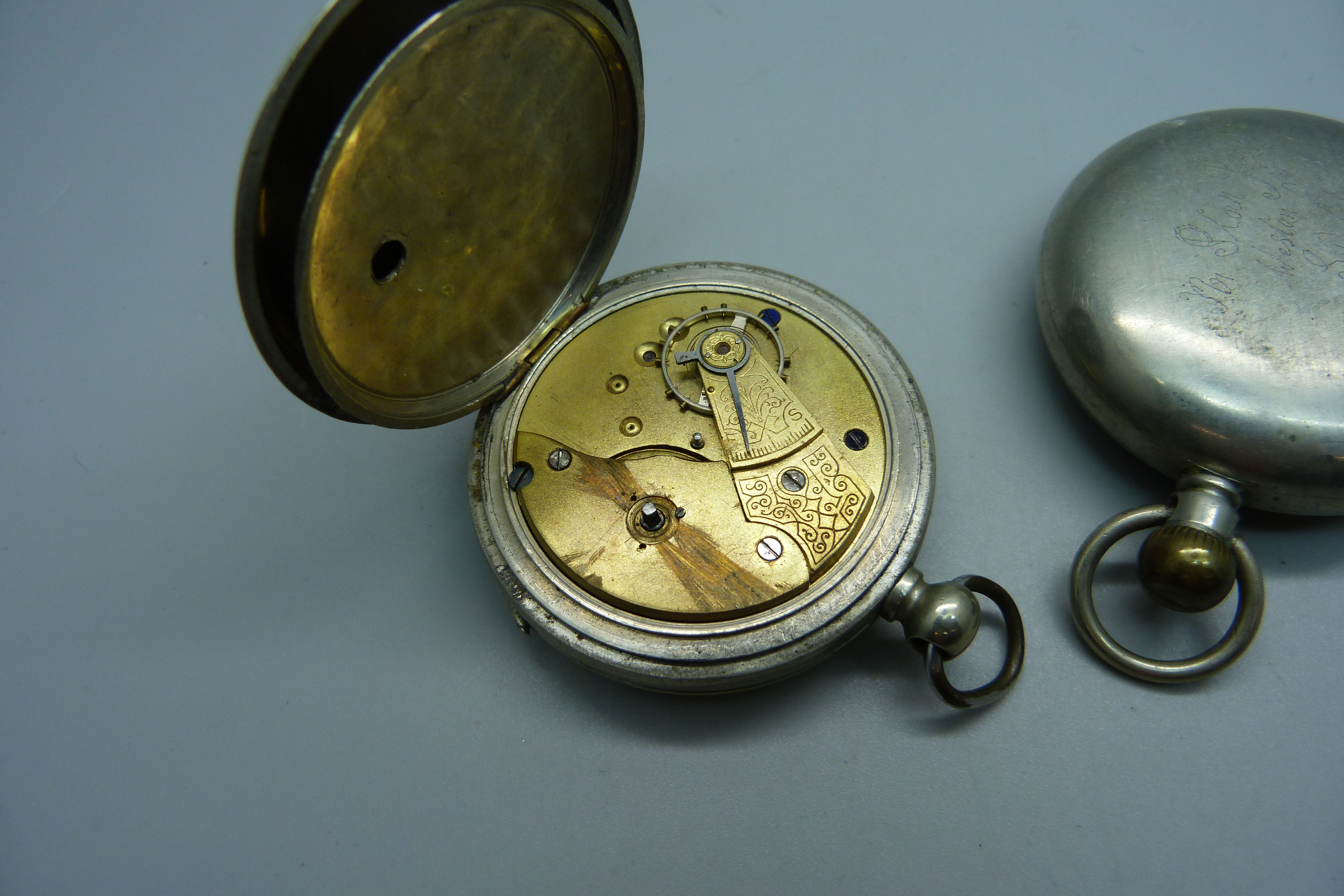 Two pocket watches, one bears inscription on the case back - Image 5 of 5