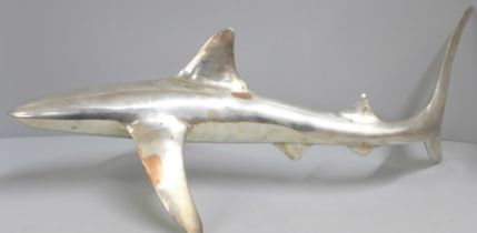 A large silver plate on copper shark by Enrique Jolly, 57.5cm