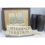 A WWI framed photograph no.2 Troop 'C' Squadron, 3rd Reserve Cavalry Regiment, Aldershot, a WWII kit