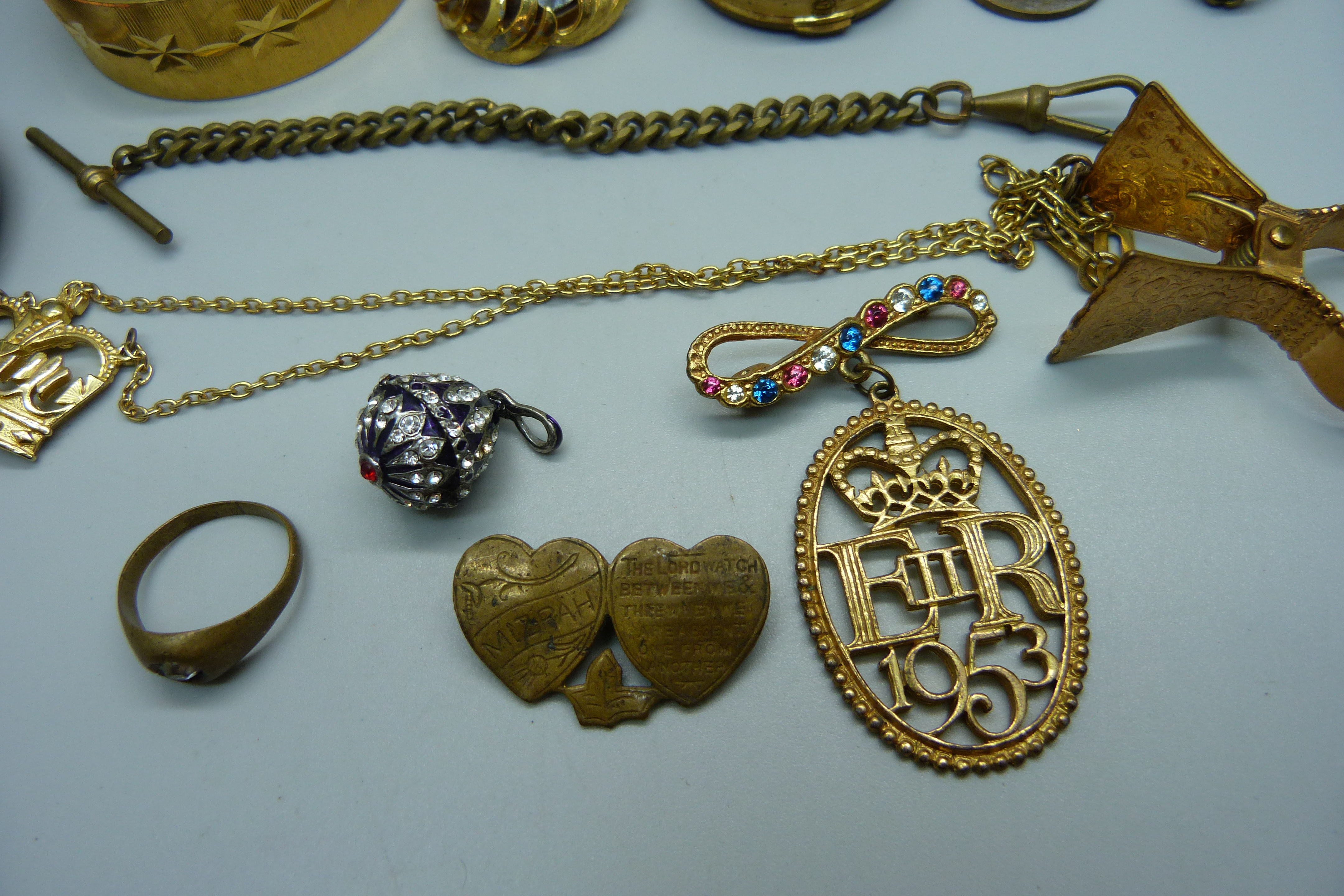 An 18ct rolled gold bracelet, a Guilloche enamel pin tray, vintage jewellery, etc. - Image 2 of 3