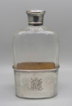 A spirit flask with silver top and cup with gilt interior, London 1890, cup 60g