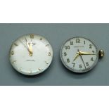 Two gentleman's Longines wristwatch movements, one manual and one automatic