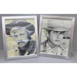 Two signed black and white publicity photographs, Robert Redford and Paul Newman, Paul Newman with