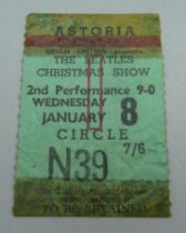 A The Beatles ticket stub, Astoria Finsbury Park, Brian Epstein presents The Beatles Christmas Show,